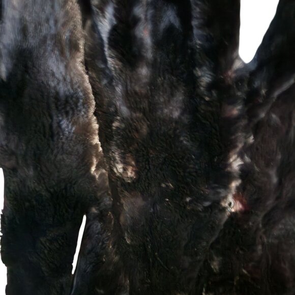 Vintage Black Fur? Coat With Embroidered Satin Lining & Hook Closures - Picture 3 of 7